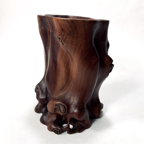 Dark Wood Carved Hardwood Brush Pot Holder or Bitong - Picture 1 of 16